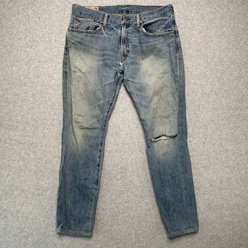 Polo Ralph Lauren Hampton Straight Distressed Broken In Worn Jeans Mens 32x32‎